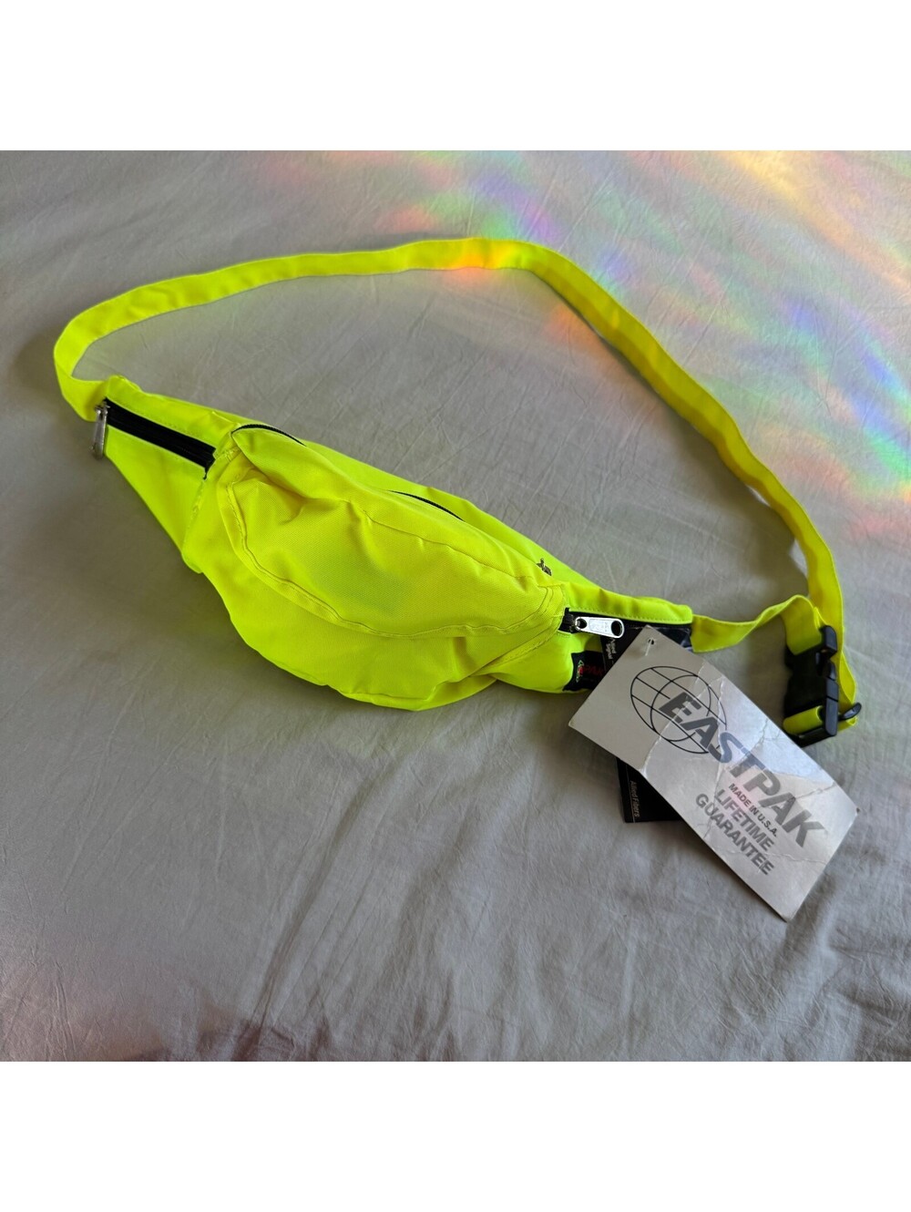 VTG Eastpak Fanny Pack Neon Yellow Made in USA Deadstock NWT Waist Bag 90s